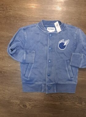 Old Navy Blue Kids Bomber Jacket with Winged Ball Patch New XS 5 Toddler Summer